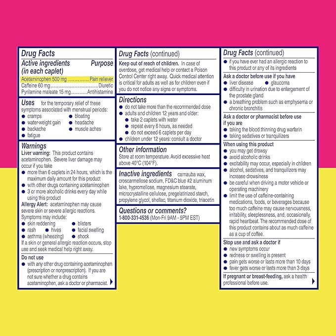 Midol Complete Menstrual Pain Relief Caplets with Acetaminophen for Period Cramps and Menstrual Symptom Relief - 40 Count (Pack of 3) (Packaging May Vary)