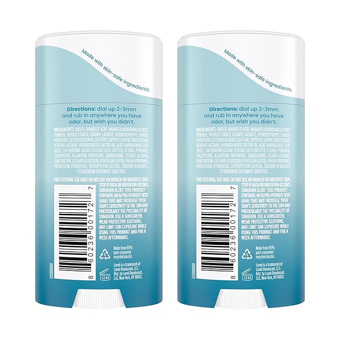 Lume Whole Body Deodorant - Invisible Cream Stick - 72 Hour Odor Control - Aluminum Free Baking Soda Free Skin Safe - 2.2 Ounce (Pack of 2) (Unscented)