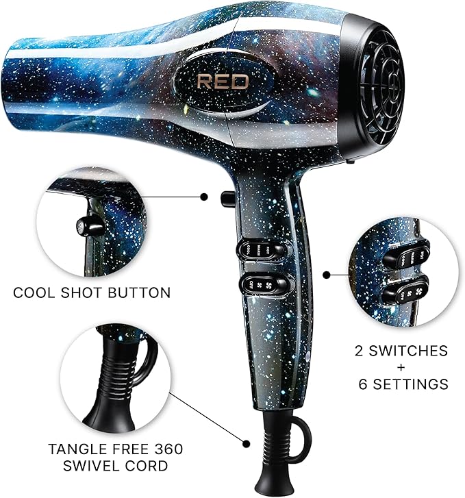 RED Designer Series 3200 Blow Dryer 3 Heat &amp 2 Speed Settings Cool Shot 25% More Airflow Patented Detangler Pik Unique Pattern Frizz Control Fast Drying