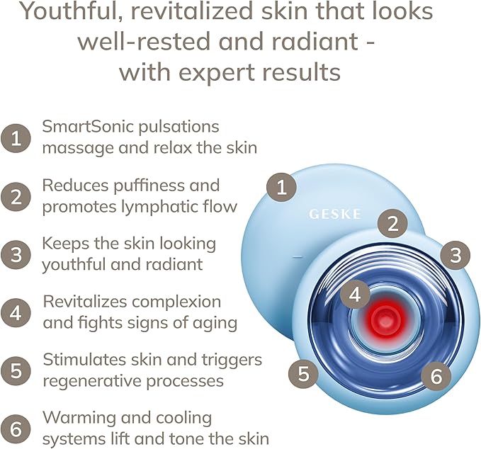 GESKE SmartAppGuided™ Sonic Cool &amp Warm Face &amp Body Massager | 9 in 1 | Electric Massager | Face &amp Body | Battery-Free Cooling &amp Warming | Firms Relaxes &amp De-Puffs Skin | with Sma