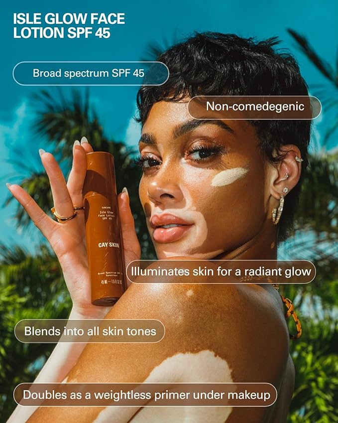 Cay Skin Isle Glow Face Moisturizer SPF 45 – Illuminating Moisturizer Broad Spectrum Sunscreen + Makeup Primer – Lightweight Pearlescent Formula with Radiant Finish for All Skin Types – 3-Pk 1.5 oz