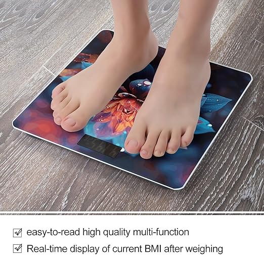 Beautiful Color Flower Bathroom Scale Automatic Power On/Off Body Scales LCD Backlight Display Square Digital Scale Rounded Corners Bathroom Scales for Home Bedrooms