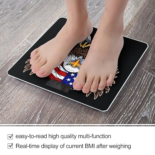 USA Flag Patriotic Eagle Scale for Body Weight Sturdy Tempered Glass Weighing Scales with LCD Display Accurate Digital Bathroom Scale Convenient Body Fat Smart Scales Easy Read
