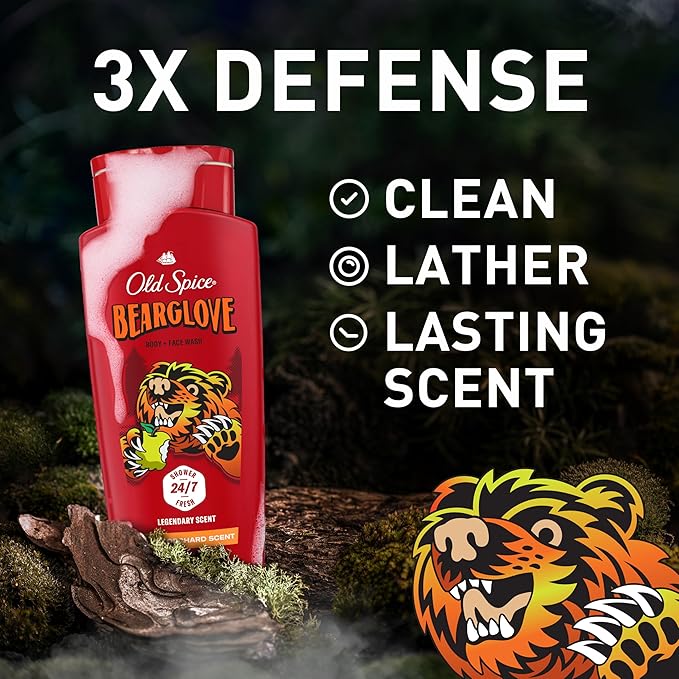 Old Spice Cleansing Body Wash for Men 3X Defense 24/7 Shower Fresh with Lasting Scent 2-in-1 Body &amp Face Wash Bearglove with Crisp Orchard Scent 24 oz (Pack of 4)
