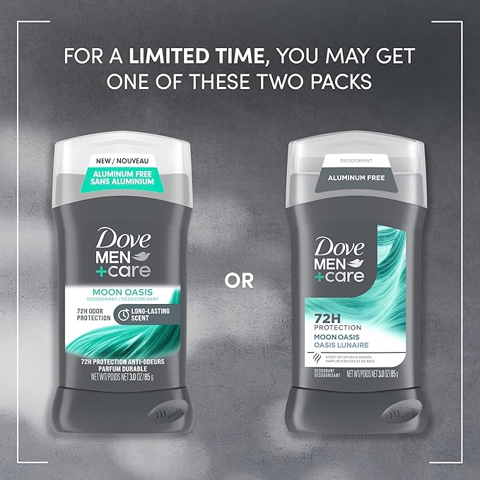 Dove Men+Care Aluminum-Free Deodorant Moon Oasis 4 Count for a Long-Lasting Scent with 72H Odor Protection 3.0 oz