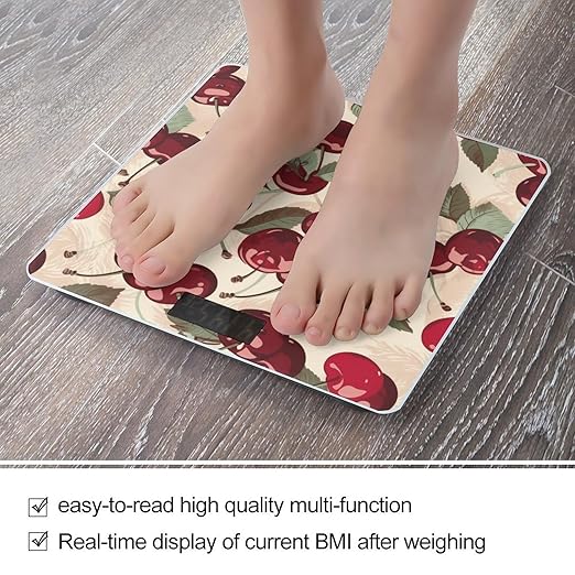 Cherry Pattern Smart Scale for Body Weight Accurate Bathroom Scale with LED Display Digital Weight Scales Weighing Machine High Precision Scales for Bath Home