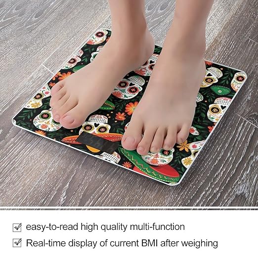 Men's Smart Scale for Body Weight Digital Bathroom Weighing Scale Automatic Switch Energy Saving Scale Mexican Hat Twigs Flowers Day Dead Sugar Skulls