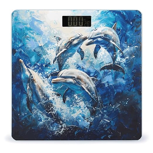 Dolphins Art Digital Bathroom Scale for Body Weight Weighing Scale with Backlit LCD Display High Precision Measurements &amp Measures Weight Up to 180kg