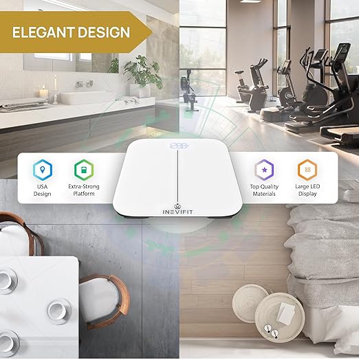 INEVIFIT Smart Premium Bathroom Scale Highly Accurate Bluetooth Digital Bathroom Body Weight Scale Precisely Measures Weight &amp BMI for Unlimited Users