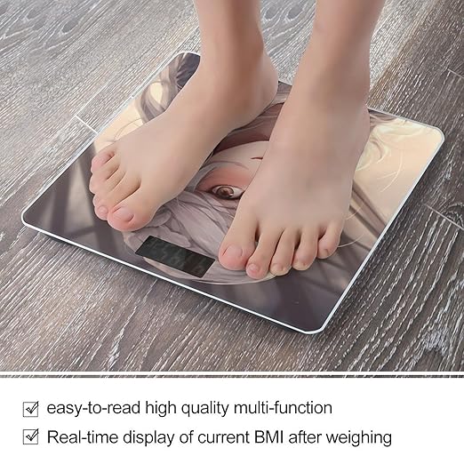 White Hair Anime Women Scale for Body Weight Highly Accurate Digital Bathroom Electronic Weighing Machine for People LCD Display Large Size Tempered Glass for Safe Home Use