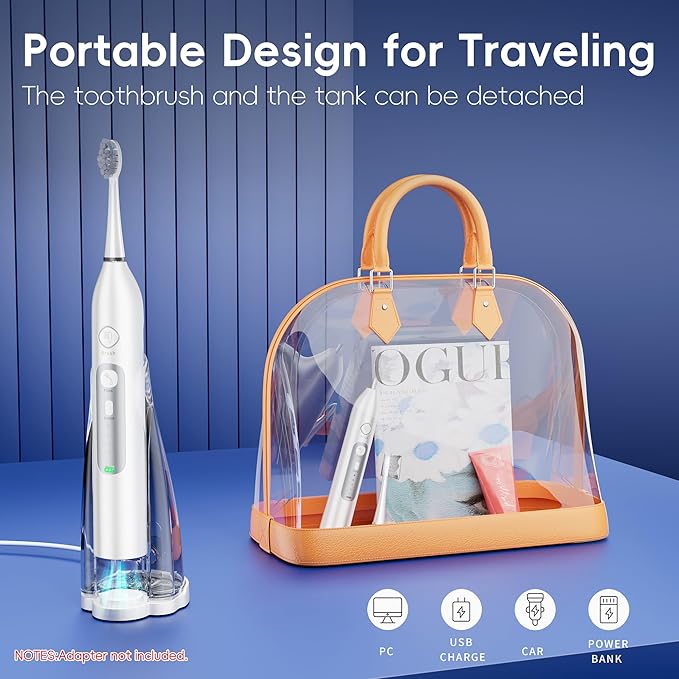 Electric Toothbrush with Water Flosser 3 Sonic Modes 5 Flossing Speeds with 3 Brushes + 1 Nozzle Portable Flossing Toothbrush Combo for Adults Teeth Cleaning Kit for Plaque RemovalWhite