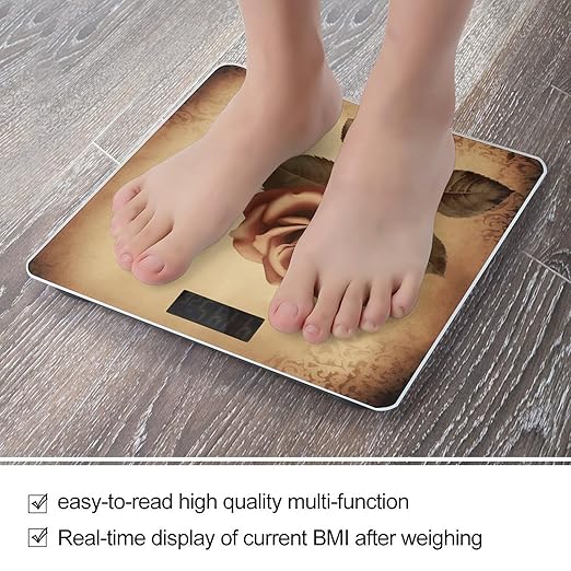 Vintage Rose Bathroom Scale Automatic Power On/Off Body Scales LCD Backlight Display Square Digital Scale Rounded Corners Bathroom Scales for Home Bedrooms