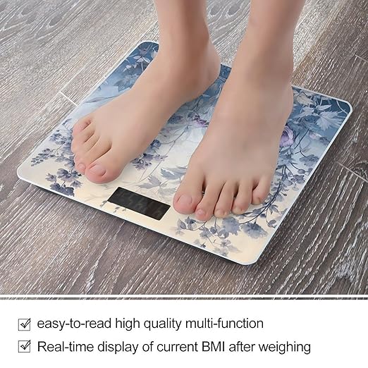 Purple Border Flowers Scale for Body Weight Smart Scales Digital Bathroom Scale High Precision Weighing Scales with Large Display Weighing Machine for People