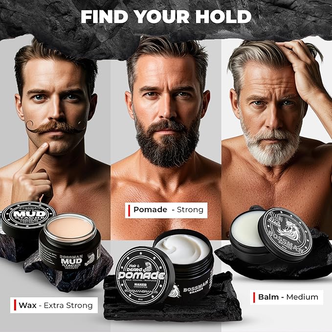 Bossman Hair &amp Beard Pomade for Men (Naked - Unscented) – Medium Hold &amp Moisturizing for Hair Beard &amp Mustache Styling – Made in USA