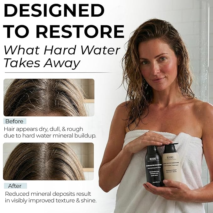 Hard Water Shampoo &amp Conditioner Set | Hydrating Hair Treatment for Shine &amp Manageability | Clarifying Wash with Bentonite Clay Volcanic Ash Lactic Acid | Metal Detox Shampoo with Collagen 3