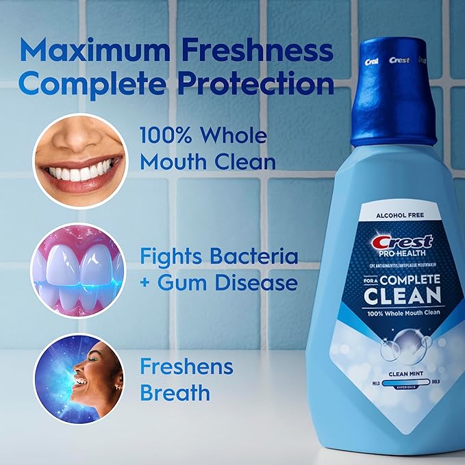 Crest Pro-Health Clean Mint Mouthwash CPC Antigingivitis/Antiplaque Mouthwash 500 mL (16.9 Fl Oz ) Pack of 4 Crest Mouthwash Gingivitis Treatment