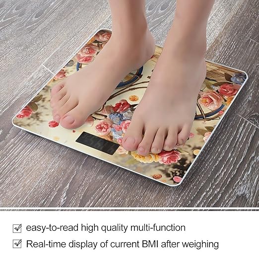 Flower Bicycle Scale for Body Weight Precision Bathroom Weighing Scales with Back Lit LCD Display Sturdy Tempered Glass Body Weight Scales Digital Bathroom Scale 400lb