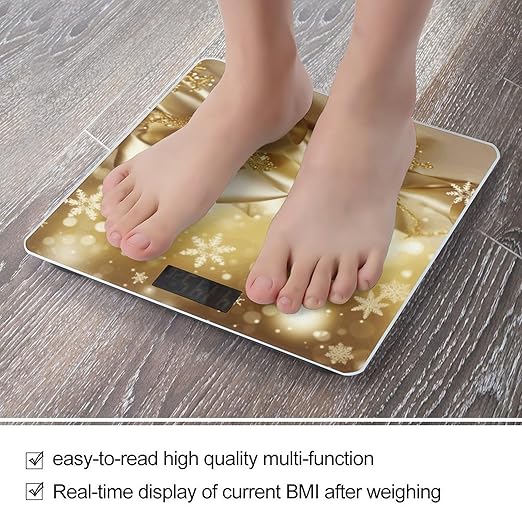 Gold Silk Christmas Scale for Body Weight High Precision Digital Weight Scales with LCD Display Anti-Slip Sturdy Slim Tempered Glass Bathroom Scale for Home Use