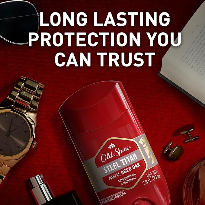 Old Spice Antiperspirant Deodorant for Men 24/7 Sweat &amp Odor Protection 24/7 Lasting Freshness Invisible Solid Steel Titan with Aged Oak Scent 2.6 oz (Pack of 6)