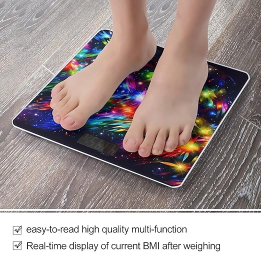 Bright Beautiful Colorful Art Scale for Body Weight Safe Rounded Corners Tempered Glass Digital Bathroom Scale LED Display 400lb Capacity Weight Scales with High Precision Sensors