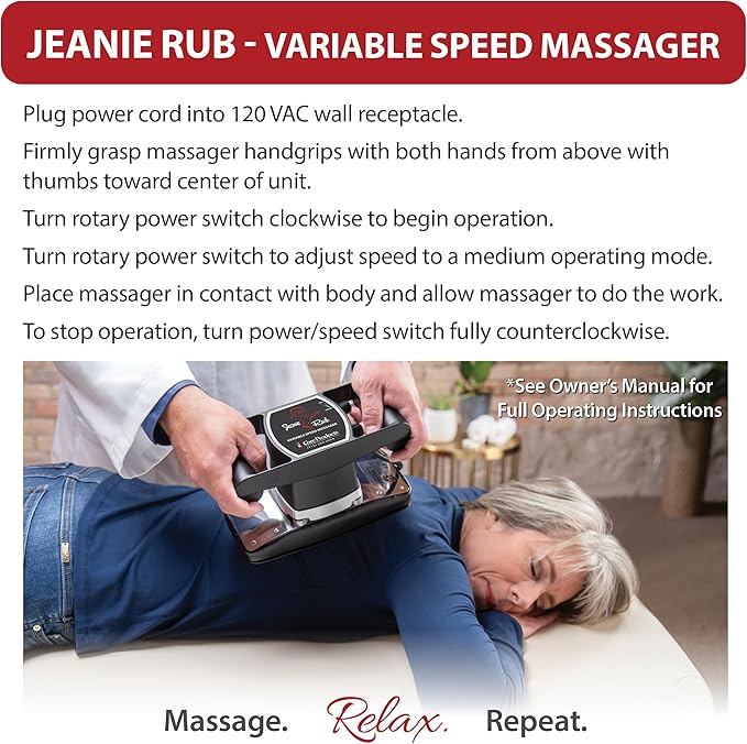 Core Products Jeanie Rub Variable Speed Massager Deep Tissue Back Massager for Pain Relief Body Massager for Shoulder Massage Lumbar Neck Lower Back &amp Cellulite Massage
