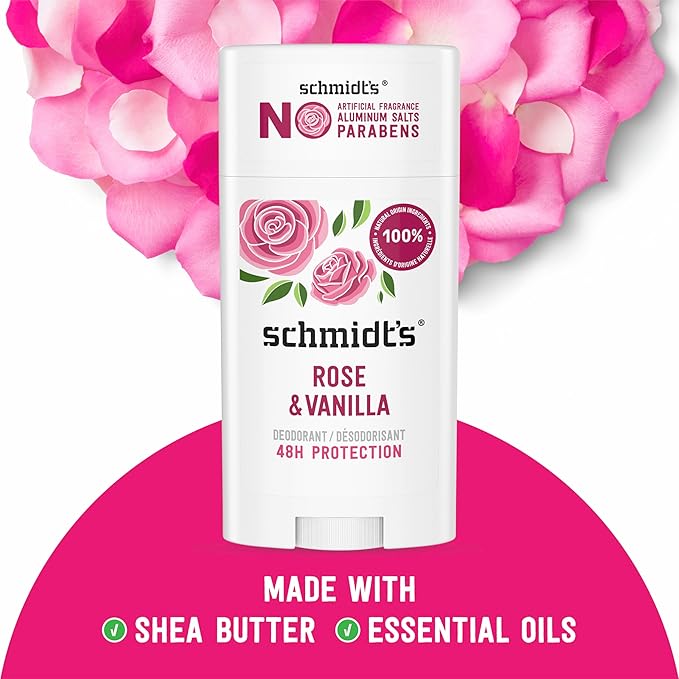 Schmidt's Aluminum-Free Vegan Deodorant Rose &amp Vanilla 2 Count and Clean Coconut 2.65 oz Each 24 Hour Odor Protection