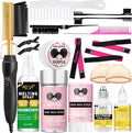 Electric Hot Comb Hair Straightener Deluxe Electrical Straightening Comb Curling Iron for Natural Black Wigs Hot Comb Electric for Wigs Pressing Combs with Wig Glue Melting Spray Hair Wax Stick