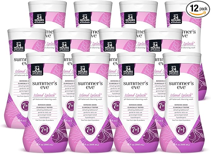 Summer’s Eve Feminine Wash Island Splash Daily pH-Balanced Body Wash for Women Feminine Care to Remove Vaginal Odor Gynecologist Tested 15 Fl Oz Pack of 12