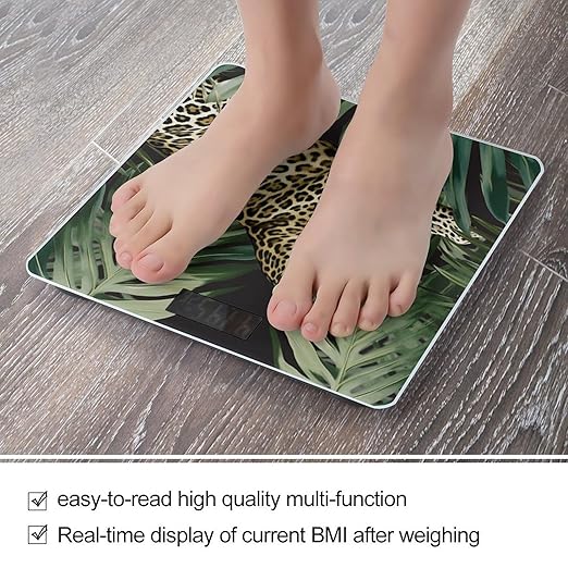 Leopard Palm Leaf Scale for Body Weight Digital Bathroom Scale Precision Smart Weighing Scales with Clear LED Display Accurate High Precision Scales Weighing Machine