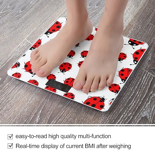 Digital Bathroom Weighing Scale Energy Saving Scale Smart Scale for Body Weight Ladybug Red Black Dots White