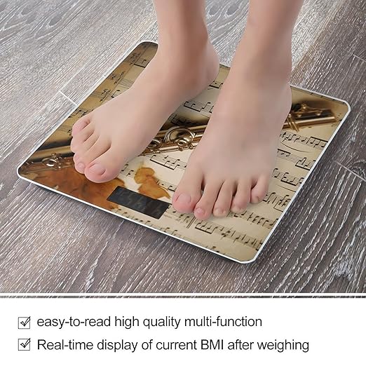 Flute Music Scale for Body Weight High Precision Digital Weight Scales with LCD Display Anti-Slip Sturdy Slim Tempered Glass Bathroom Scale for Home Use