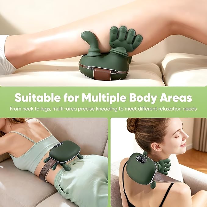 WO-WO Cordless Neck and Shoulder Massager with Heat – 4D Deep Tissue Kneading for Trapezius Pain Relief – Simulated Human Hand Grip Massage for Back Legs &amp Body – Hands-Free Rechargeable Design