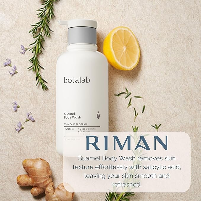 Riman Suamel Body Wash | 16.9oz | Gently Exfoliates with Salicylic Acid &amp Moisturizes with Collagen &amp Hyaluronic Acid | Vegan &amp Cruelty-Free | Clarifying Body Wash for Women &amp Men