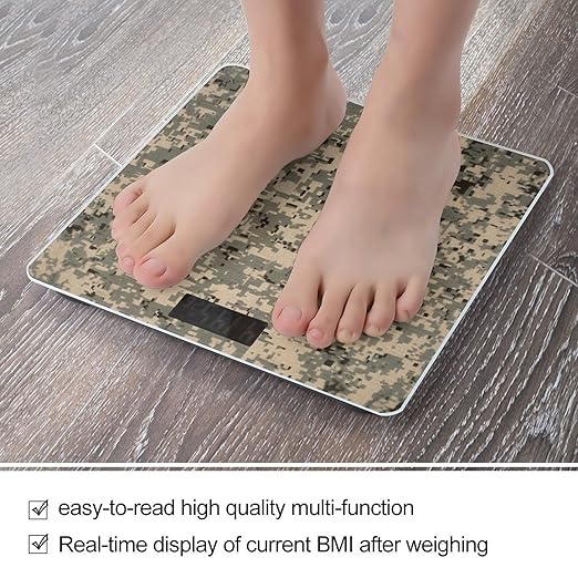 Army Digital Camouflage Bathroom Scale for Body Weight LCD Display Digital Bathroom Scale Tempered Glass Bathroom Weight Scales Fashion Smart Scales for Home Bedroom 400 Lb