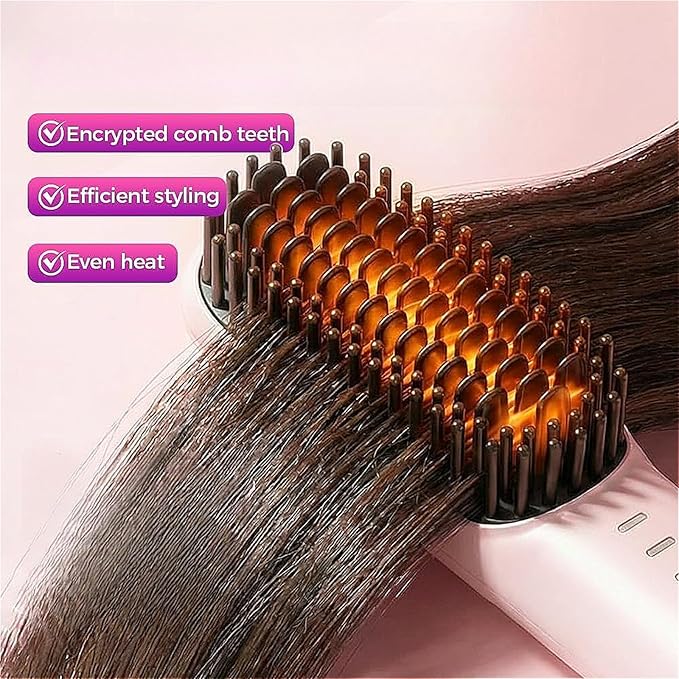 2026 Upgraded Wireless Straight Hair Brush for Short Hair 30s Fast Heating Straightener 3 Temp Settings 2500mAh USB-C Rechargeable Anti-Frizz Styling Tool - White