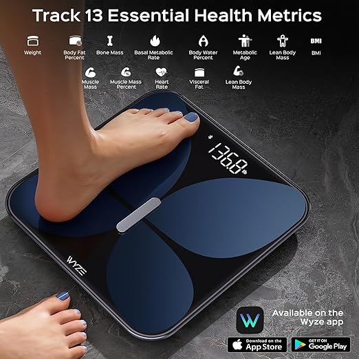 Wyze Smart Scale X Butterfly - Bathroom Scale for Body Weight BMI Body Fat Muscle Mass Accurate Bluetooth Digital Scale for Body Composition Analyzer | Sync Health Apps | ITO Glass 400 lbs Black
