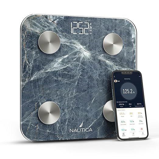 Nautica Body Tracker Digital Bathroom Scale Bluetooth-Enabled Smart Scale with BMI Body Fat Muscle Mass Tracking &amp More Syncs with Smartphone App for Body Composition Tracking 396 Lbs.
