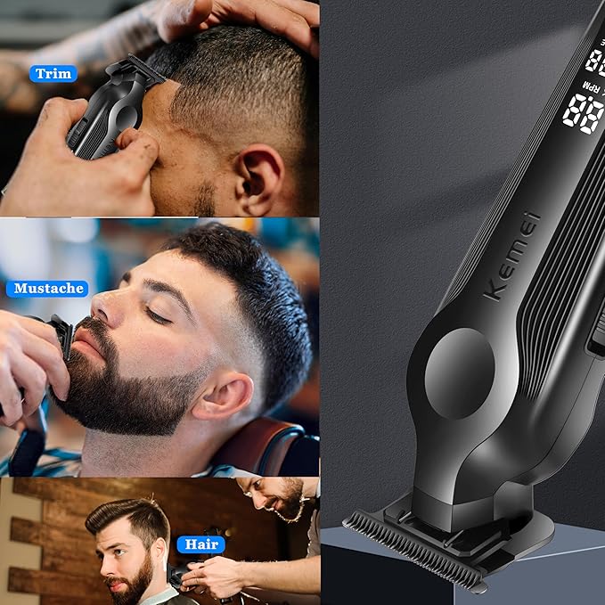 KEMEI Hair Trimmer and Foil Shaver for Men Cordless Hair Clippers Beard Trimmer with T Blade Waterproof Razor Shaver Rechargeable Barber Clippers with LED Display KM-264 Black KM-2024