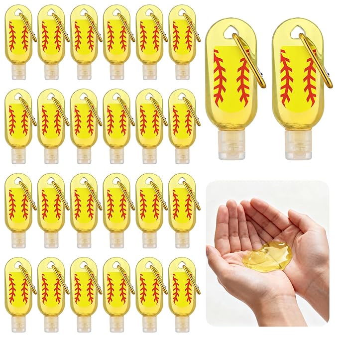 Kigeli 24 Pack Hand Sanitizers Keychain Bulk Gift Mini Travel Size Hand Sanitizer Gel Keychain Bulk Sports Team Gift Birthday Party Favors(Softball)