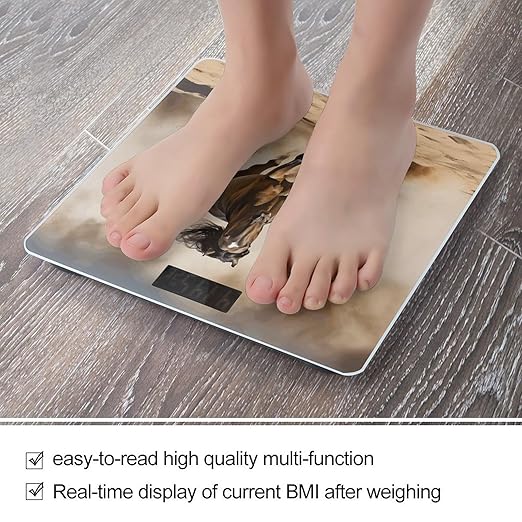 Three Running Horses Scale for Body Weight Anti-Slip Tempered Glass Digital Bathroom Scales Clear LCD Display Weighing Scale Safe Rounded Corners Smart Scales