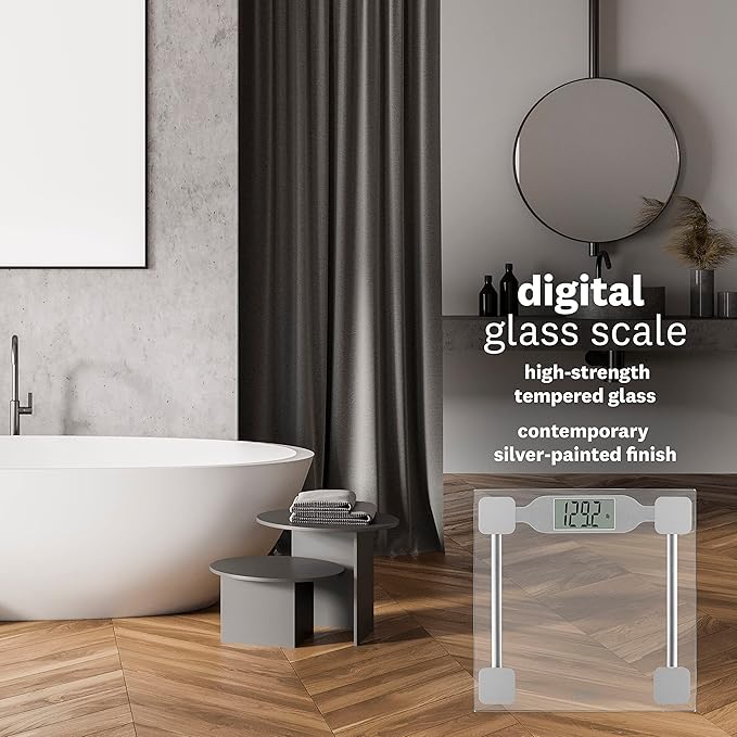Thinner by Conair Scale for Body Weight Digital Bathroom Scale in Clear Tempered Glass