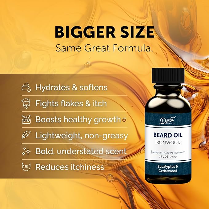 Detroit Grooming Beard Oil | Hydrating &amp Nourishing Formula • Ironwood Scent (2 oz)