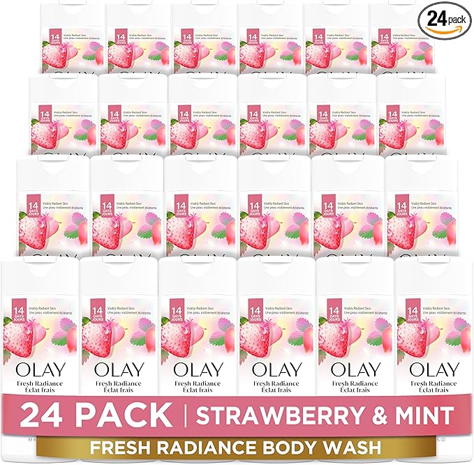 Olay Body Wash for Women Fresh Radiance Refreshing &amp Renewing Made with Plant Based Cleansers B3 Botanical Complex For All Skin Types Strawberry &amp Mint Scent 3.0 fl oz (Pack of 24)