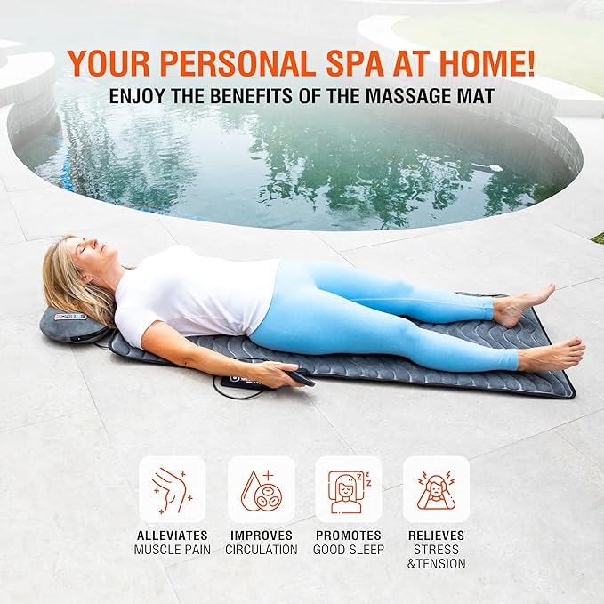 Full Body Massage Mat Vibrating Mattress Pad Bed Massager Mat Massage Mats for Full Body with Detachable Pillow with Heat Alleviates Muscle Pain Improves Circulation and Stress Relief by SITFIT