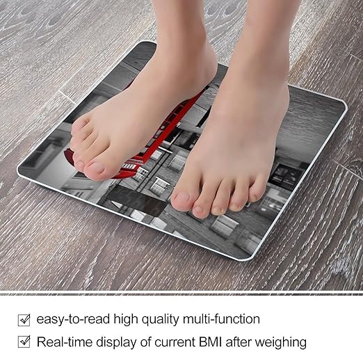 London Red Telephone Booth Bathroom Scale Large LCD Backlight Display Digital Scale Rounded Corners Body Scales Automatic Power On/Off Bathroom Scales for Home Bedrooms