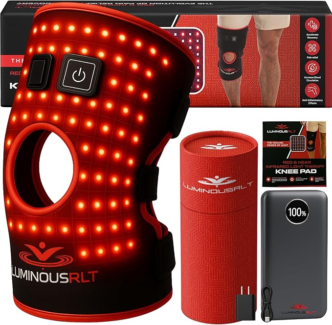 LuminousRLT Red Light Therapy Knee Pad – Adjustable Infrared Knee &amp Elbow Wrap with Auto-Off Timer 180 Red &amp Near-Infrared LEDs