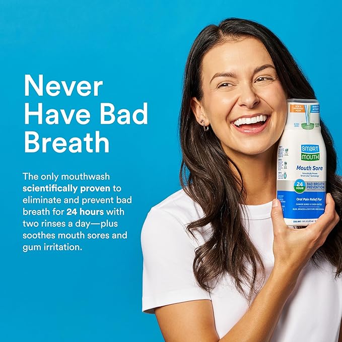 SmartMouth Mouth Sore Activated Mouthwash - Aid Against Canker Sores &amp Irritation - 16 Fl Oz 2 Pack Cool Mint