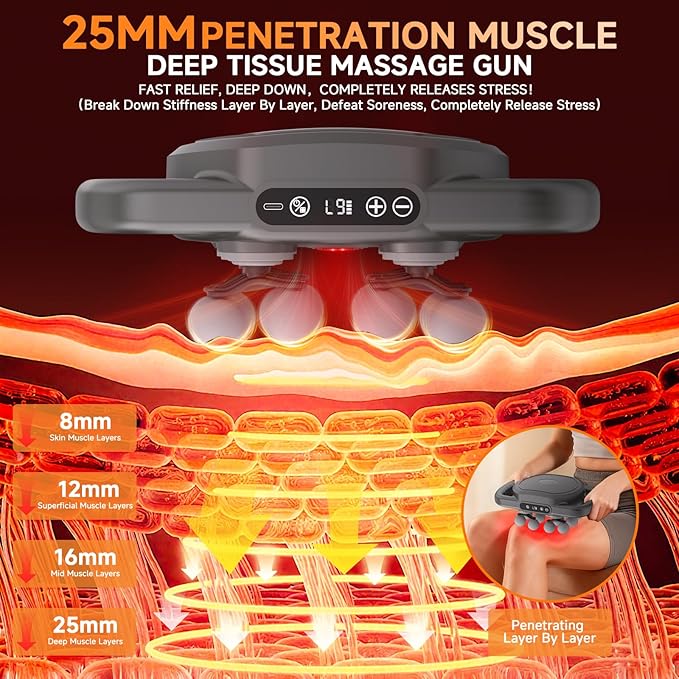 12 Head Massage Gun Deep Tissue Muscle MassagerCordless Electric Percussion Massage Tool with 9 Levels 9 Modes for Back/Neck/Shoulder/Hand/Leg/Foot Full Body Muscle Pain ReliefOffice Home Gym Use