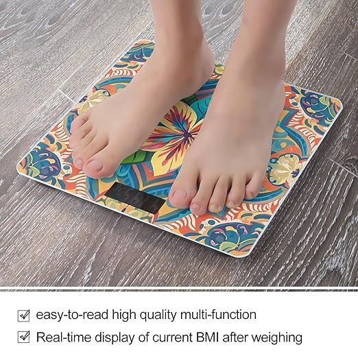 Flowers and Hawaiian Tribal Patterns Scale for Body Weight Smart Scales Digital Bathroom Scale High Precision Weighing Scales with Large Display Weighing Machine for People