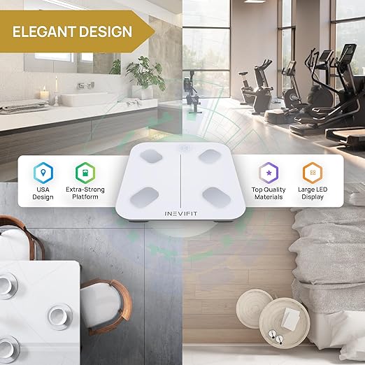 INEVIFIT Smart Body Fat Scale Highly Accurate Bluetooth Digital Bathroom Body Composition Analyzer Measures Weight Body Fat Water Muscle Visceral Fat &amp Bone Mass for Unlimited Users (Eco-Wht